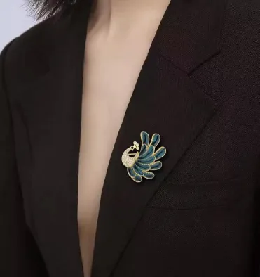 Peacock Design Crystal Blue Brooch